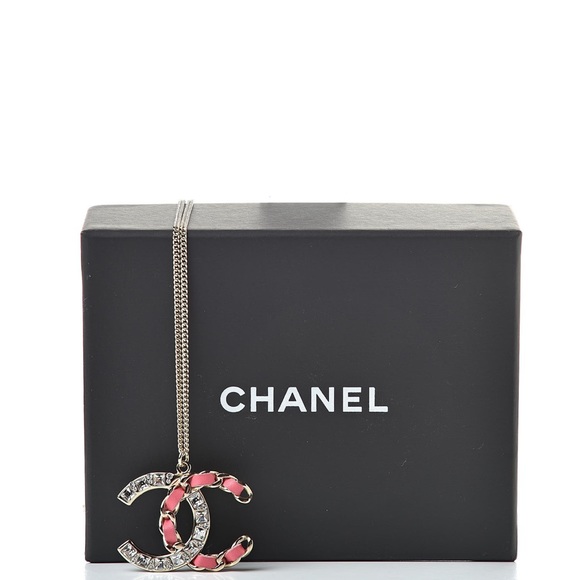 RARE PIECE new Chanel lambskin baguette crystal CC necklace gold & pink - Picture 5 of 7